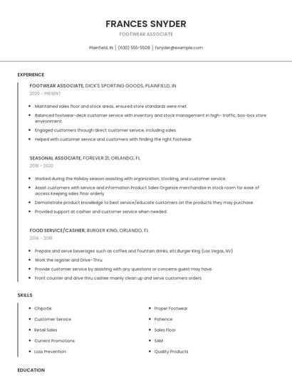 Footwear Associate Resume