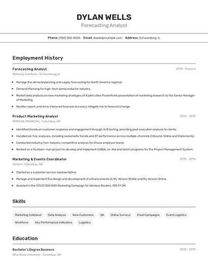 Forecasting Analyst Resume