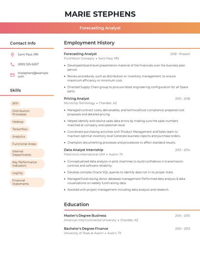 Forecasting Analyst Resume