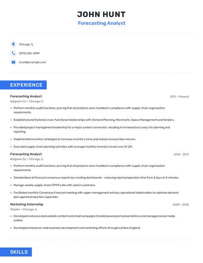 Forecasting Analyst Resume
