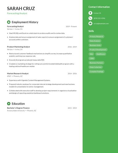 Forecasting Analyst Resume