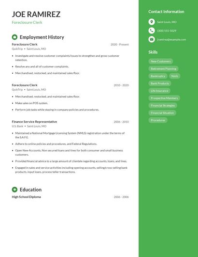 Foreclosure Clerk Resume