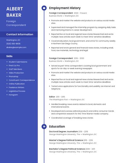 Foreign Correspondent Resume