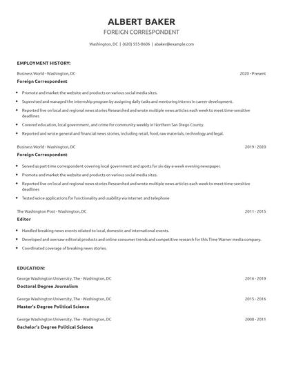 Foreign Correspondent Resume