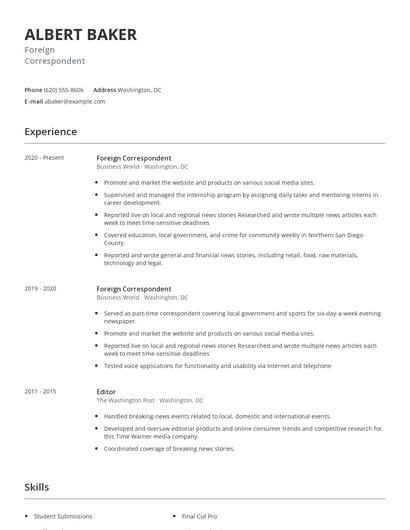 Foreign Correspondent Resume