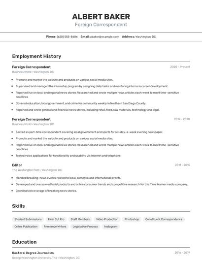 Foreign Correspondent Resume