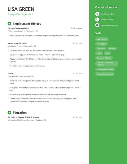 Foreign Correspondent Resume