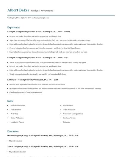 Foreign Correspondent Resume