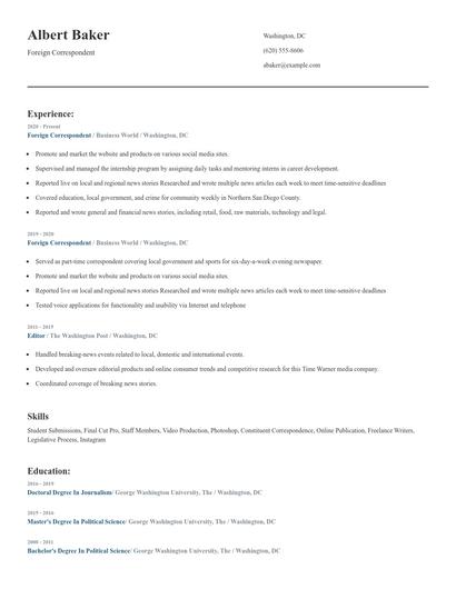 Foreign Correspondent Resume