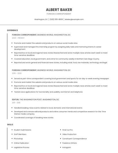 Foreign Correspondent Resume