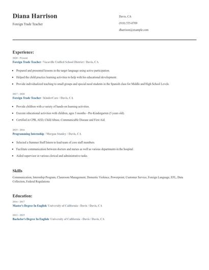 Foreign Trade Teacher Resume