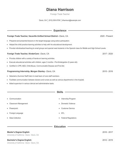 Foreign Trade Teacher Resume