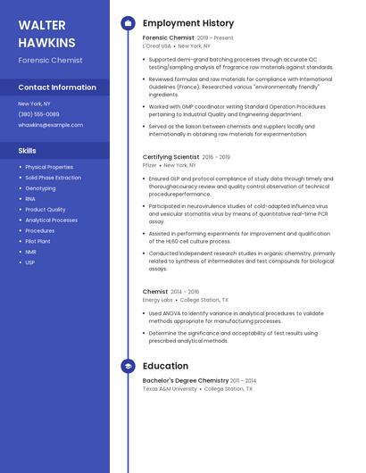 Forensic Chemist Resume