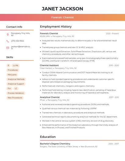Forensic Chemist Resume
