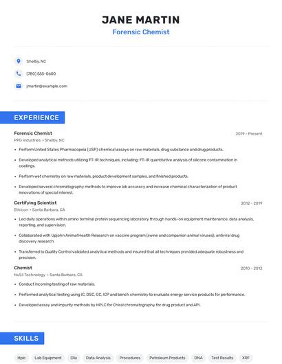 Forensic Chemist Resume