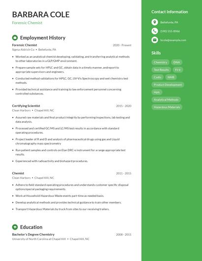 Forensic Chemist Resume
