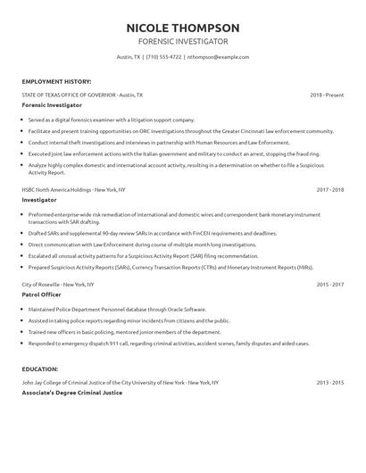 Forensic Investigator Resume