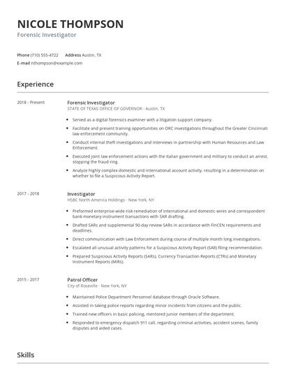 Forensic Investigator Resume