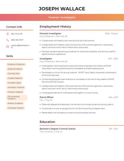 Forensic Investigator Resume