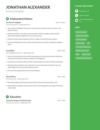 Forensic Investigator Resume