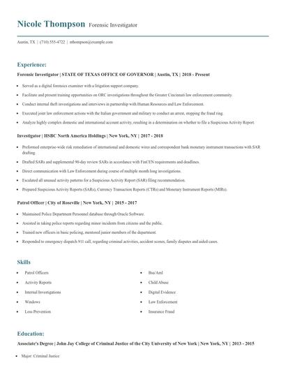 Forensic Investigator Resume