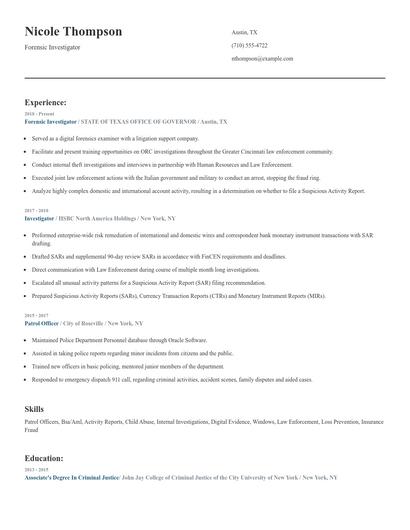 Forensic Investigator Resume