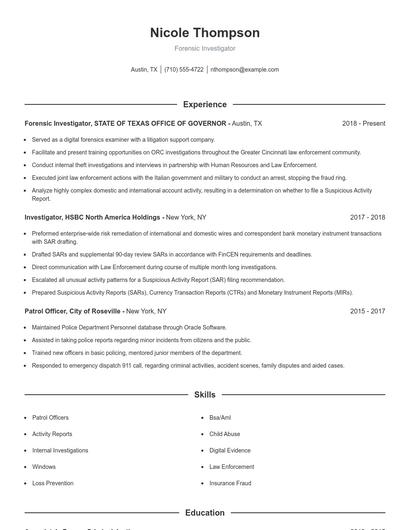Forensic Investigator Resume