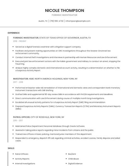 Forensic Investigator Resume
