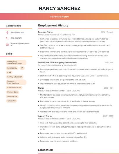 Forensic Nurse Resume