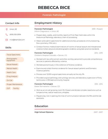 Forensic Pathologist Resume