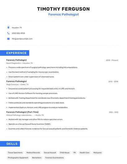 Forensic Pathologist Resume