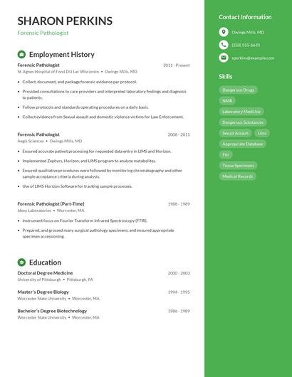 Forensic Pathologist Resume