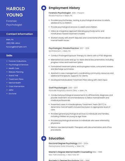 Forensic Psychologist Resume