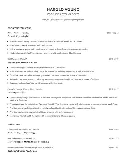 Forensic Psychologist Resume