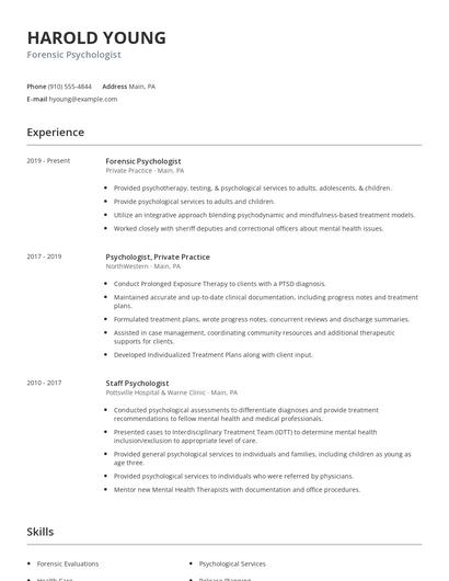 Forensic Psychologist Resume