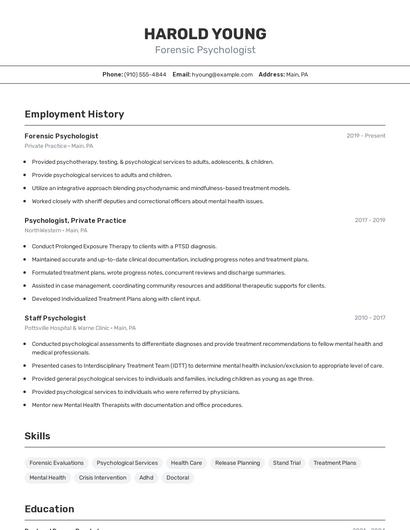 Forensic Psychologist Resume