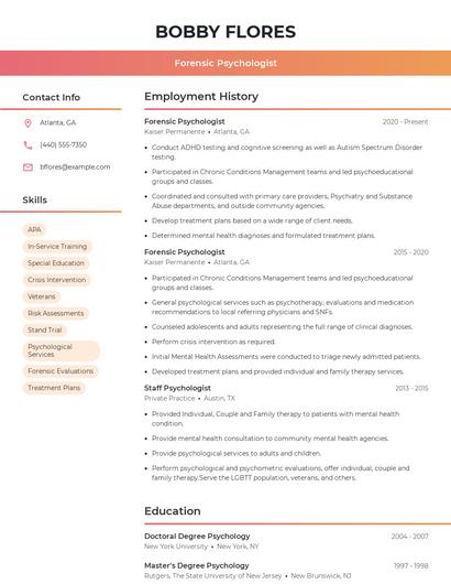 Forensic Psychologist Resume