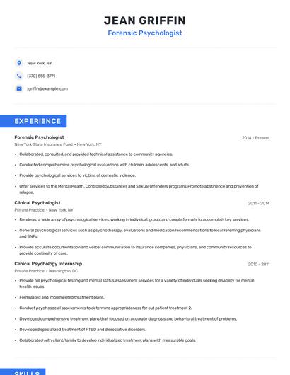 Forensic Psychologist Resume