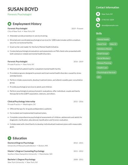 Forensic Psychologist Resume
