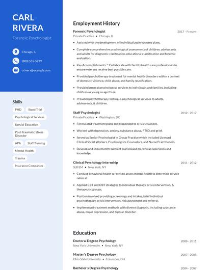 Forensic Psychologist Resume
