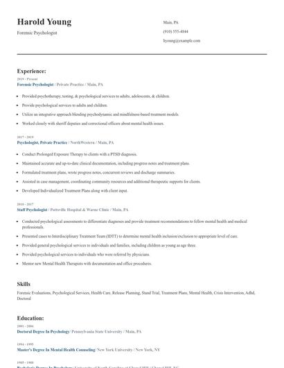Forensic Psychologist Resume