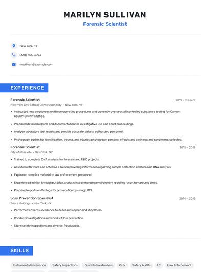 Forensic Scientist Resume