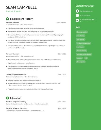Forensic Scientist Resume