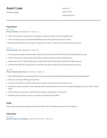 Forensic Scientist Resume