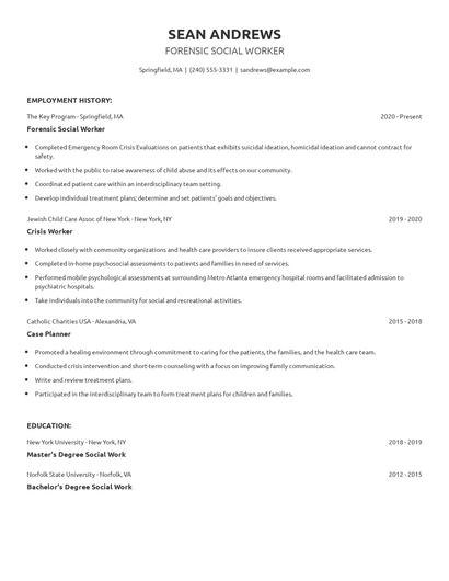 Forensic Social Worker Resume