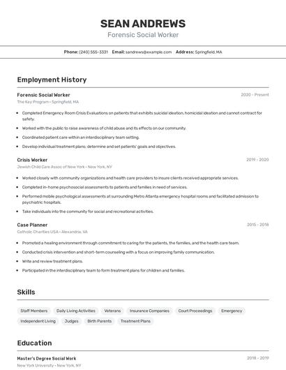 Forensic Social Worker Resume