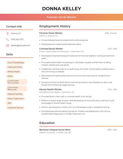 Forensic Social Worker Resume