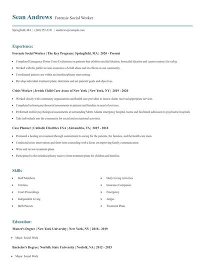 Forensic Social Worker Resume