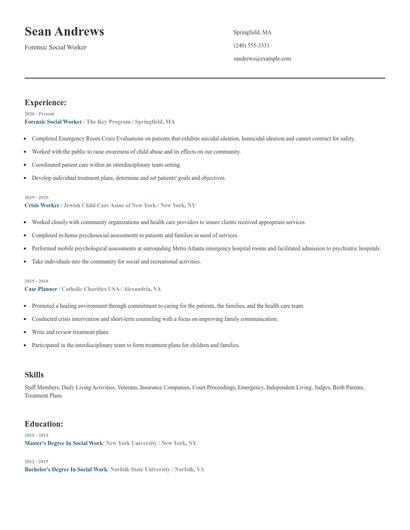 Forensic Social Worker Resume