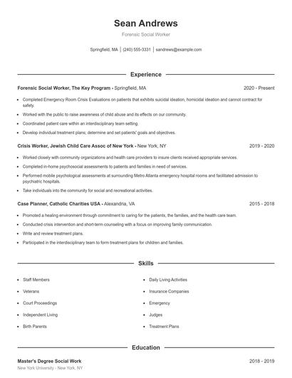 Forensic Social Worker Resume